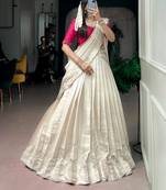 off white silk blend hand woven traditional lehenga choli