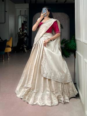 off white silk blend hand woven traditional lehenga choli 2