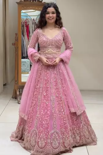 baby pink faux georgette embroidered traditional lehenga choli