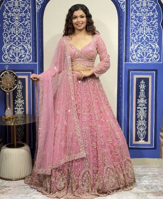 baby pink faux georgette embroidered traditional lehenga choli 2