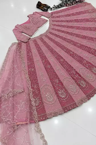 baby pink faux georgette embroidered traditional lehenga choli