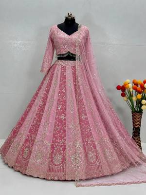 baby pink faux georgette embroidered traditional lehenga choli 4