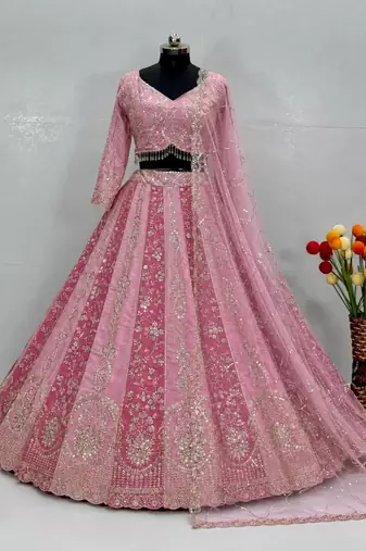baby pink faux georgette embroidered traditional lehenga choli