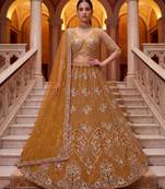 mustard net embroidered traditional lehenga choli
