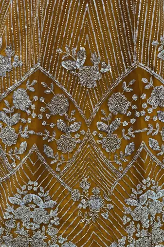 mustard net embroidered traditional lehenga choli