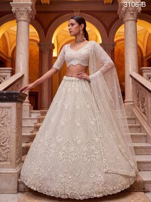 off white net embroidered traditional lehenga choli 1