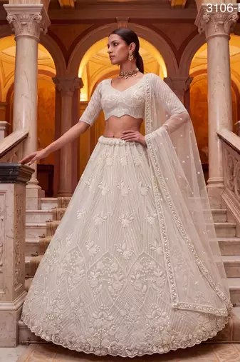 off white net embroidered traditional lehenga choli
