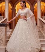off white net embroidered traditional lehenga choli