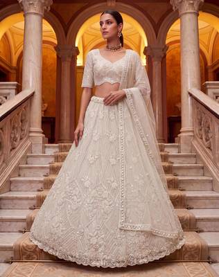 off white net embroidered traditional lehenga choli 2