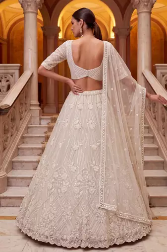 off white net embroidered traditional lehenga choli