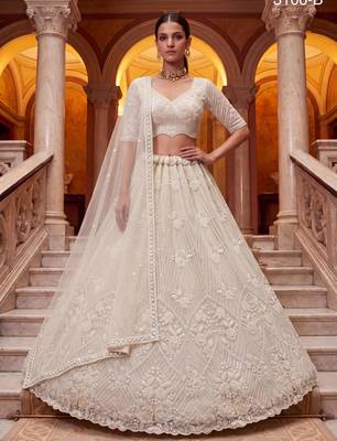 off white net embroidered traditional lehenga choli 5