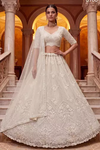 off white net embroidered traditional lehenga choli