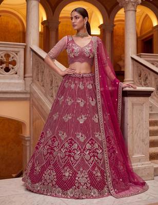 crimson net embroidered traditional lehenga choli 1