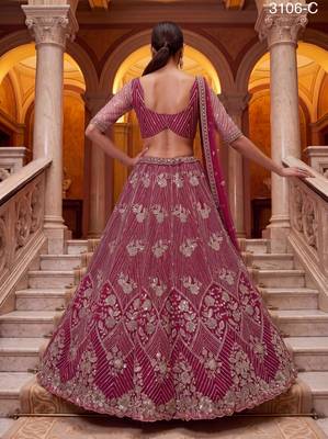 crimson net embroidered traditional lehenga choli 3