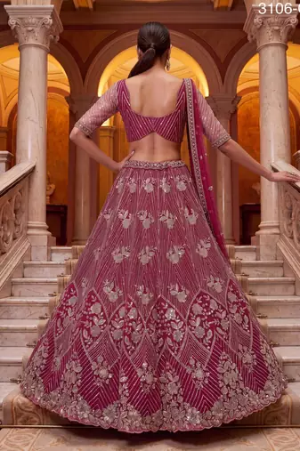 crimson net embroidered traditional lehenga choli