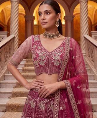 crimson net embroidered traditional lehenga choli 4