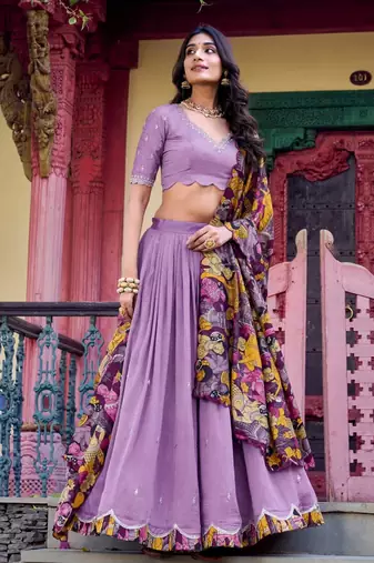 lavender silk blend embroidered traditional lehenga choli