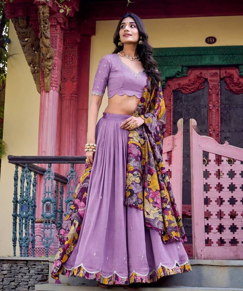 lavender silk blend embroidered traditional lehenga choli