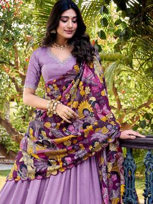 lavender silk blend embroidered traditional lehenga choli 2