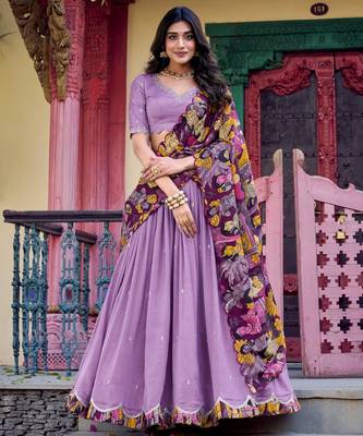 lavender silk blend embroidered traditional lehenga choli 3