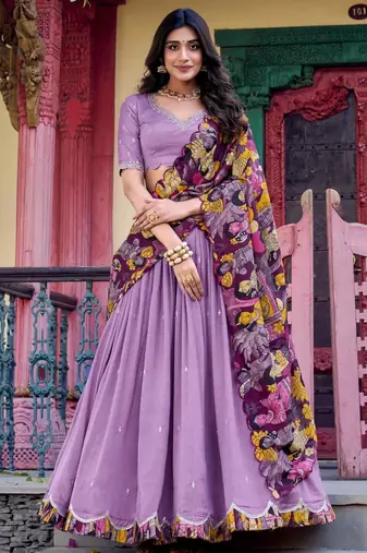 lavender silk blend embroidered traditional lehenga choli