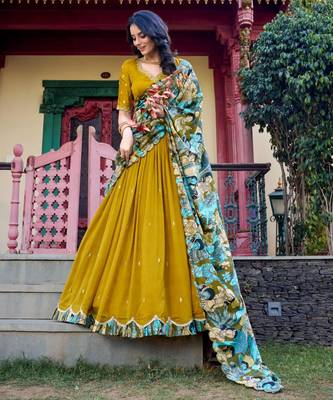 mustard silk blend embroidered traditional lehenga choli 3