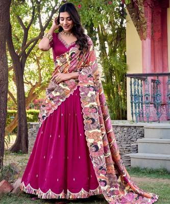 rani pink silk blend embroidered traditional lehenga choli 1