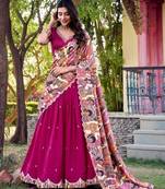 rani pink silk blend embroidered traditional lehenga choli