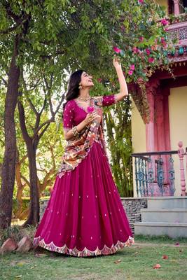rani pink silk blend embroidered traditional lehenga choli 2