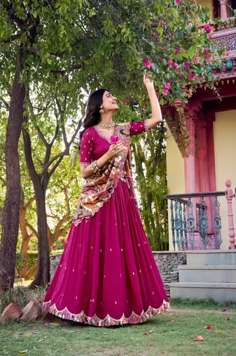 rani pink silk blend embroidered traditional lehenga choli