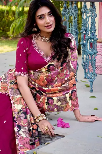 rani pink silk blend embroidered traditional lehenga choli