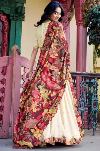 cream silk blend embroidered traditional lehenga choli