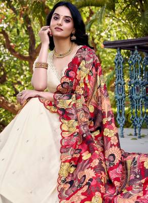 cream silk blend embroidered traditional lehenga choli 2