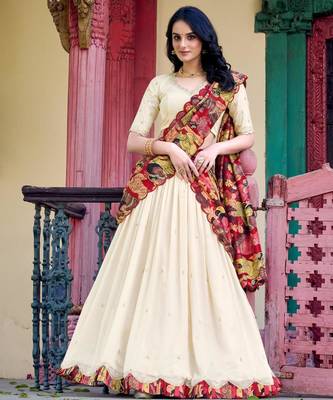 cream silk blend embroidered traditional lehenga choli 3