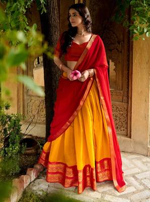 yellow silk blend woven traditional lehenga choli 1