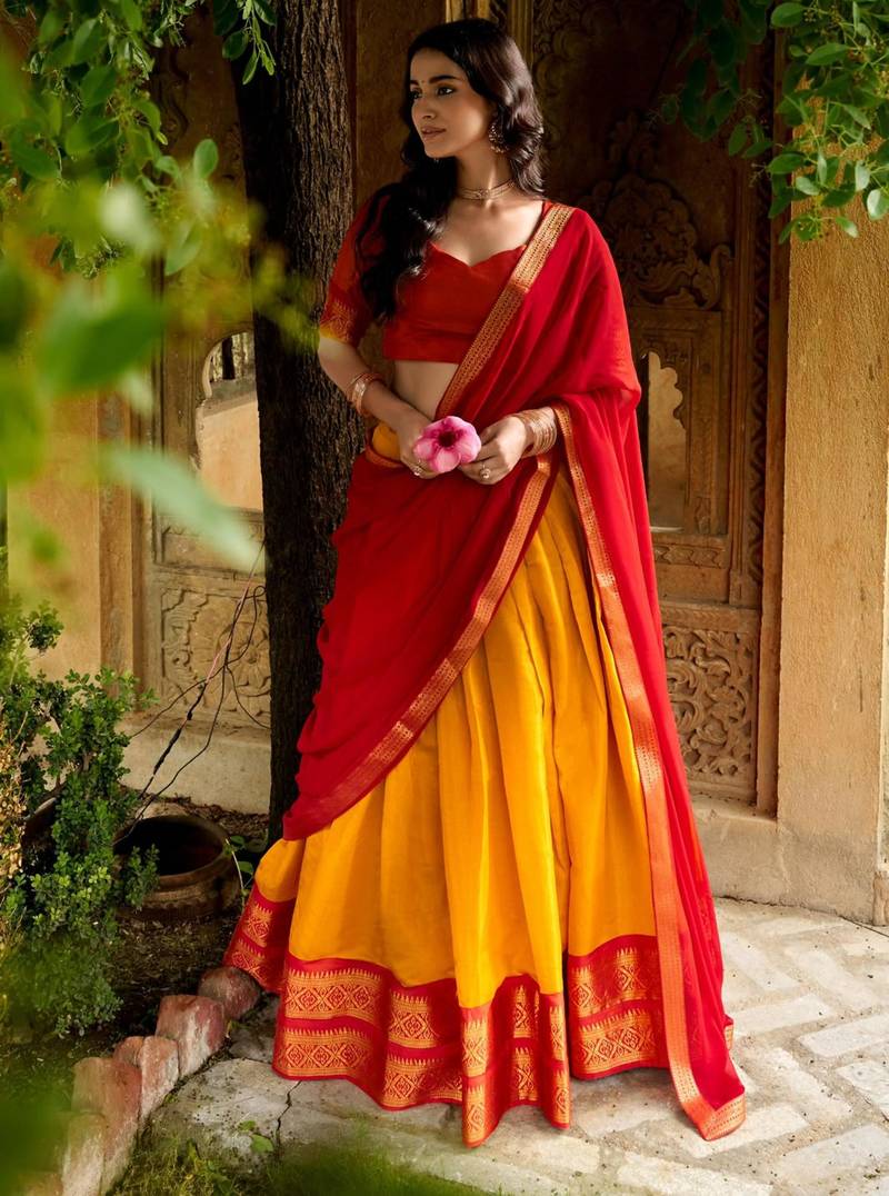 yellow silk blend woven traditional lehenga choli