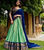 sea green silk blend woven traditional lehenga choli