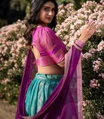 turquoise silk blend woven traditional lehenga choli