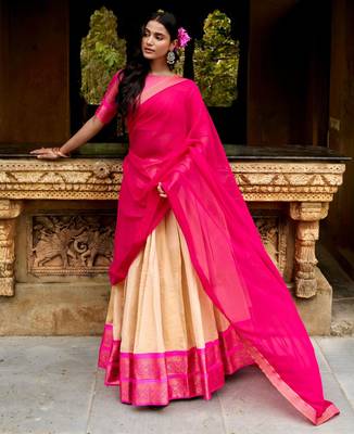 beige silk blend woven traditional lehenga choli 1