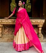 beige silk blend woven traditional lehenga choli