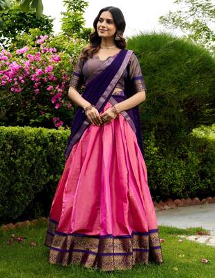 pink silk blend woven traditional lehenga choli 1