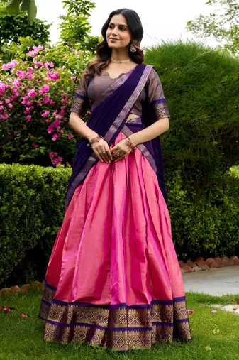 pink silk blend woven traditional lehenga choli