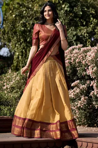 beige silk blend woven traditional lehenga choli