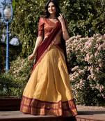 beige silk blend woven traditional lehenga choli