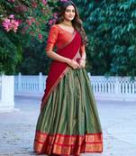 dark green silk blend woven traditional lehenga choli