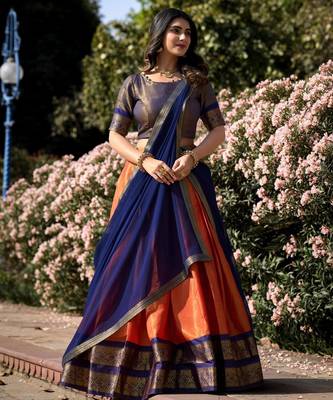 orange silk blend woven traditional lehenga choli 1