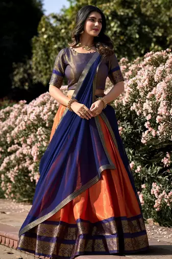orange silk blend woven traditional lehenga choli