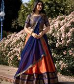 orange silk blend woven traditional lehenga choli