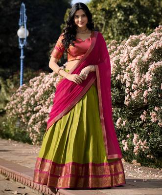 olive silk blend woven traditional lehenga choli 1