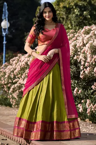 olive silk blend woven traditional lehenga choli